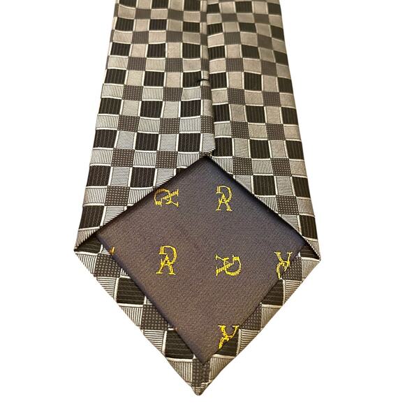 Valerio Garati Pure Silk Hand Made Square Pattern Tie Mens Necktie Black Gray - Picture 8 of 12